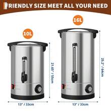 Large Capacity Industrial Coffee And Tea Machine - Stainless Steel Urn With Double Thermal Wall - Fast Dispenser - Temperature Control - 10L/16L, Perfect For Parties And Buffets - Silver - View 8