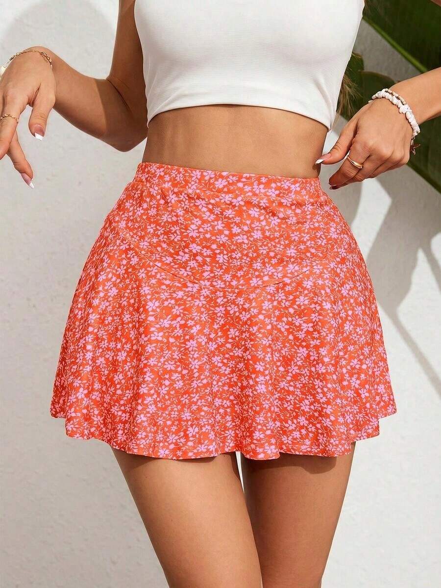 Falda floral para tiempo libre para mujer - Rojo 2 - Ver 1