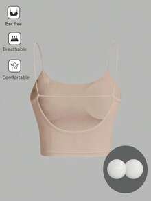 Camiseta de tirantes finos de un solo color simple, uso casual de todos los días para mujeres - Albaricoque - Ver 8