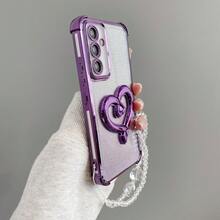 1pc Heart-Shaped Holder + Transparent Beaded White Heart Bracelet, Foldable Multi-Function Holder (Android Series), 4-Corner Shiny Airbag Anti-Drop Transparent Phone Case, Suitable For SX A57 A37/57 A123456789987654321 45G Electroplated 4-Corner Airbag Anti-Drop Transparent Phone Case, Compatible With Samsung/S26/S25/S24/S23/S22 Series/A Series, MT, Pixel, - Purple - View 3