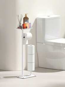 1 pieza Soporte de papel higiénico blanco/negro con soporte para teléfono y bandeja de almacenamiento, sostiene 3 rollos de repuesto, dispensador de papel higiénico independiente, accesorio de baño - Multicolor - Ver 1