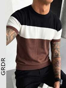 GRDR Men's Summer Round Neck Short Sleeve Knit Sweater, Suitable For Summer Outings, Essential For Fashionable Styling - Brown - View 2