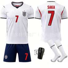 Conjunto de equipo de fútbol con jersey blanco de local de Inglaterra número 10 Bellingham, número 7 Saka, número 9 Kane y pantalones azules - Calcetines sin talla - Ver 5