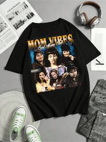 T-shirt graphique Mom Vibes Moms Club, T-shirt vintage sur le thème de la maternité - Noir - Voir 6
