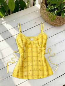 Camiseta de tirantes con estampado de cuadros y cerezas para mujer - Multicolor - Ver 3