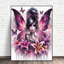 1件装DIY钻石画套装 - 蝴蝶仙子图案，圆形钻石马赛克艺术工艺套装，适合初学者，家居墙面装饰，独特礼物，不含画框 - 無框 - 查看 2