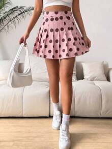 Falda pantalón casual de talle alto con pliegues y rayas para mujer - Rosa 2 - Ver 4