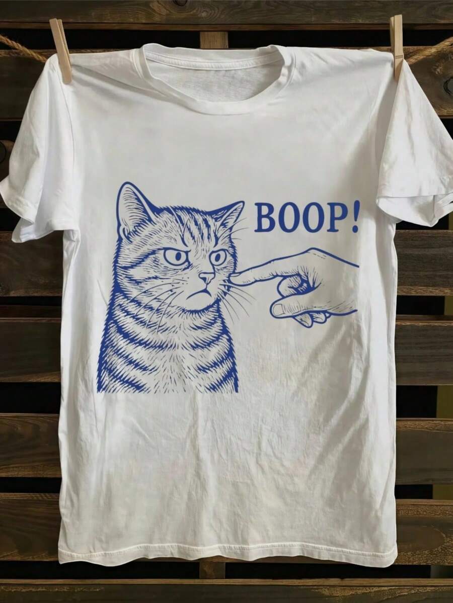 Camiseta de manga corta casual 100% para mujer - Camiseta de manga corta con cuello redondo estampado a la moda, tejido transpirable lavable a máquina, cómoda, fácil y elegante para uso diario en verano. Regalo perfecto. Corte holgado. Envío local - Blanco - Ver 1