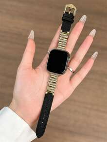 1pc Slim Watch Band, Compatible With Apple Watch 42mm, 38mm, 40mm, 41mm, 44mm, 45mm, 46mm, 49mm, Fashionable Smart Watch Replacement Strap, Suitable For Series Ultra2, Ultra SE2, SE 11, 10, 9, 8, 7, 6, 5, 4, 3, 2, 1, Women, Can Be Used As Student Back-To-School Gift - Black - View 3