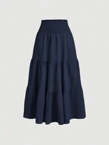 MOD Minimalist A-Line Skirt With Pleats And Drawstring In A Solid Color, For Casual Everyday Wear - Azul Marino - View 1