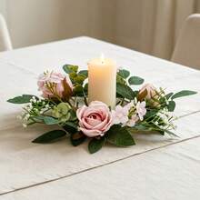 Flower Wreath Candle Rings Decorative Rose Wreath Pillar Candle Garland For Home Dining Table - Pink - View 3