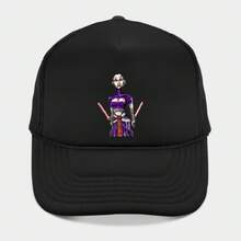 This Black Trucker Hat Features A Vibrant Graphic Of A Character Dressed In Purple Attire, Holding Red Lightsabers. - màu đen - Xem 2