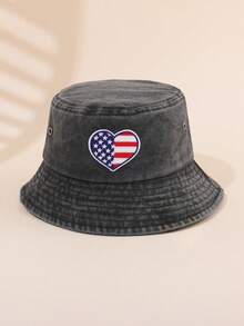 Chapéu infantil tipo bucket com bordado de coração e bandeira americana, respirável e ideal para meninos e meninas no 4 de julho e no verão. - 1PC - Ver 8