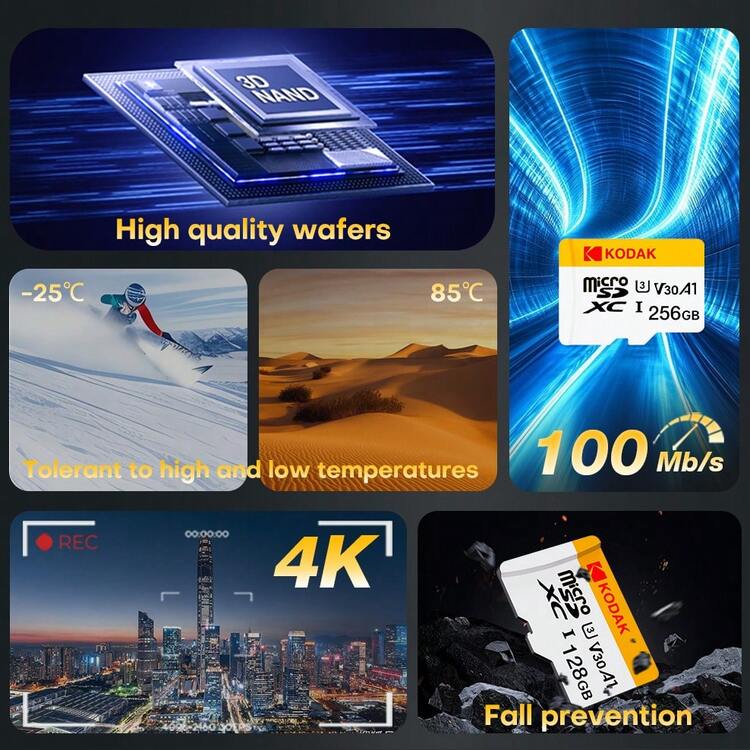 Kodak High-Speed Class 10 U3 Micro SD Card/Memory Card, With Optional Capacities Of 32GB, 64GB, 128GB, 256GB, 512GB, Suitable For Smartphones, Tablets, Cameras, Surveillance Cameras, Game Consoles And Other Devices, With Reliable Performance. Camera Memory Card, Micro SD Memory Card, Camera Memory Card, Camera Storage - View 2