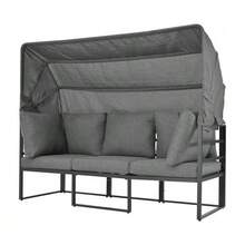 Iron Sunny Island Garden Lounge Set, Seating Group With Stool And Table With Canopy, 4 Piece Set For Balcony And Garden, Outdoor Furniture, Weatherproof, Grey, Includes All Cushions (Previous Reference: HW24006AAA) - Grey - View 6