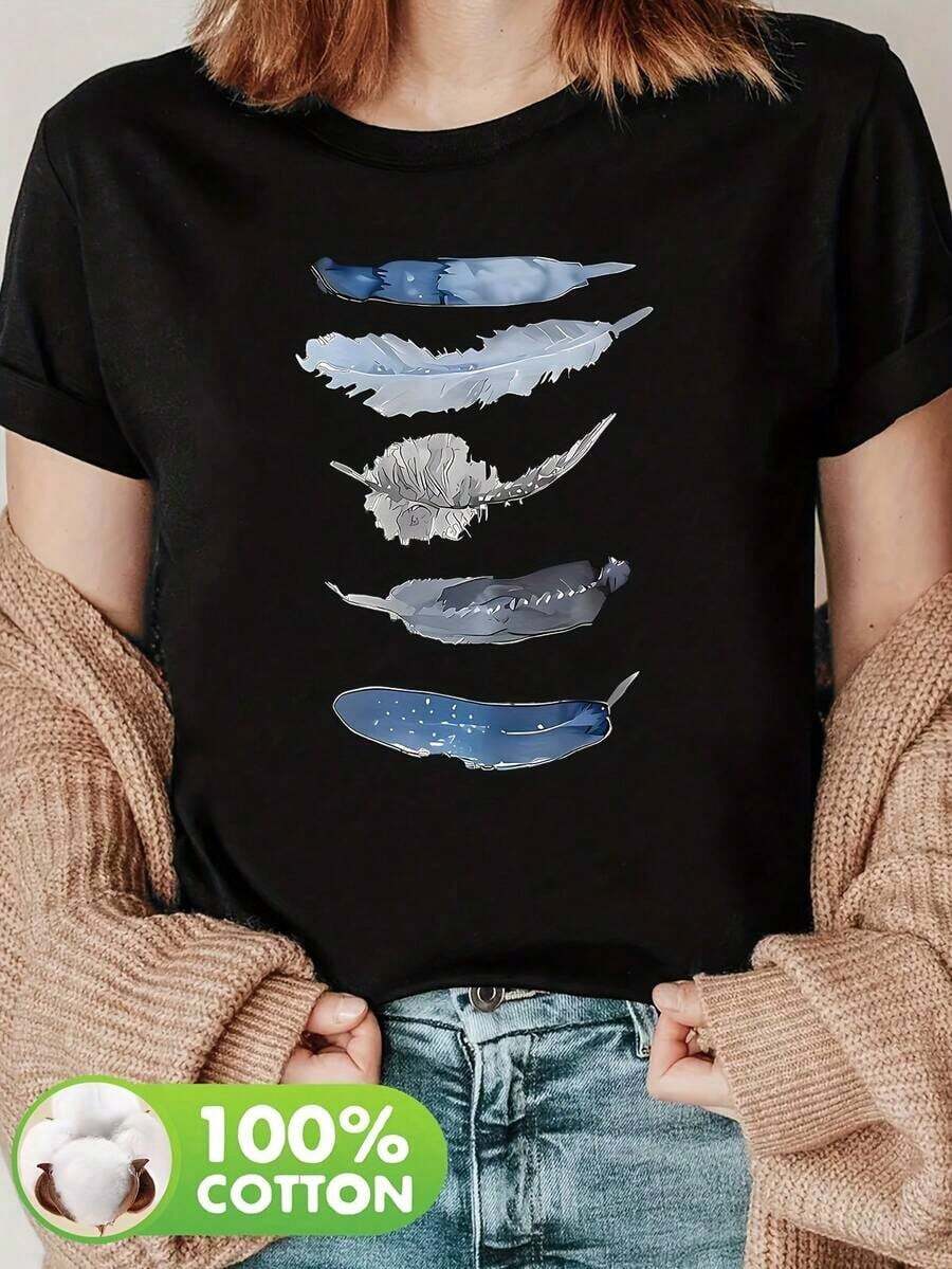 Under The RadarCamiseta de manga corta con estampado artístico elegante para mujer - 100% camiseta casual de primaveraverano con diseño azul y blanco, cuello redondo, lavable en máquina, camisetas para mujeres, moda de verano, diseño inspirado en la naturaleza, tejido suave, ropa de primavera, material transpirable, camisa estampada, amantes de la moda 100% algodón-Vintage Street Style Unisex Loose Cotton Short Sleeve Crew Neck T-Shirt - Negro - Ver 1