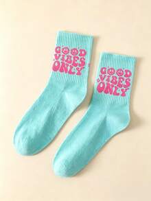 1/3/5/6 Pairs Women Letter & Flower Mid-Calf Socks, New Spring/Autumn High Elasticity Casual Tube Socks, Comfortable Soft Student Socks, Street Style Ladies Socks - Multicolor - View 5