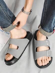 Men's Casual Numeric Pattern Flat Slide Sandals - White - View 4