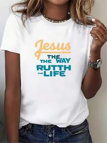100% algodón Jesús es el camino, Rut es la vida - Camiseta unisex cómoda, adecuada para reuniones familiares y actividades de team building en la oficina, elección perfecta para regalos de Pascua y celebraciones religiosas. Camiseta de mujer de color sólido simple, corte holgado y ajustado, manga corta informal. - Blanco - Ver 7