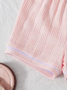 Summer New Baby Girls' Outfit Set, Soft Pink & White Polo Shirt + Casual Shorts 2pcs Set, Adorable And Refreshing Summer Princess Style! - Pink - View 7