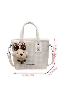 Faux Leather Solid Color Mini Bucket Bag, Versatile Casual Handbag & Shoulder Bag - Beige - View 3