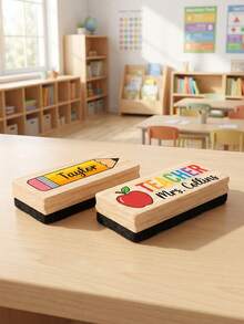 1pc Customizable Teacher Name Chalkboard Eraser, Personalized Text Cartoon Teaching Board Eraser, Classroom And Office Essential Cleaning Supplies, Teacher Daily Work Supplies, Back To School Season Classroom Must-Haves - Model 2 - View 7