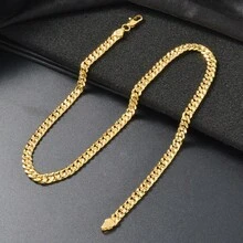 18K Gold Plated Copper Fish Scale Textured Cuban Link Chain Necklace, Fashionable Unisex Daily Wear, Couples Jewelry - Gold - View 6