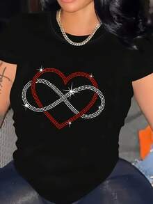 1 camiseta de talla grande con estampado de letras, de manga corta y cuello redondo, estilo casual, adecuada para verano y primavera, ropa de talla grande para mujer, 180g 100% algodón. - Negro - Ver 12