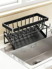 1pc Efficient Draining Kitchen Sponge Holder, Kitchen Sink Organizer Rack, Sponge Holder, Soap Dish Holder, Self-Draining Kitchen Sink Organizer Rack, Made Of Carbon Steel, More Durable, Kitchen Countertop Organizer Rack, Food Storage Rack, Kitchen Sink Corner Sponge Storage Basket, Sink Rack, With Dishcloth Drying Rack, Also Can Be Used As Soap Dish, With Fast Draining Function, Space-Saving Countertop Organizer Rack - Multicolor - View 11