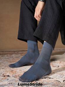 Men Crew Socks | Business & Everyday | Versatile Dress Socks | Comfortable Nylon | All-Match Style - Navy Blue - View 3