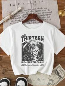 Camiseta Gráfica de Manga Corta, Estilo Vintage, para Entrenamiento, para Mujer, con Estampado 'Trono de Cristal', Tejido de Punto, Cuello Redondo Casual, Manga Corta, para Verano y Primavera, Camiseta Estampada, Ropa de Moda para Mujer, Camiseta Gráfica Vintage - Blanco - Ver 10