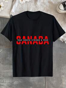 Essential Canada True North Strong And Free Celebration Casual T-Shirt - Unisex, 100% Soft Cotton, Black With Bold Red Print, Machine Washable, Sizes S-XXXL, Perfect Gift For Men, Women, Dads, Moms And Friends, Classic Crew Neck, Comfortable To Wear All Year Round, Patriotic Design, Soft Cotton For Everyday Wear. - 黑色 - 查看 7