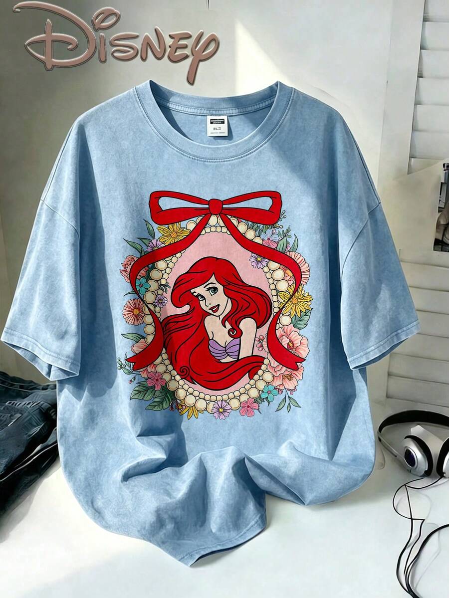 Disney Oversize Round Neck Washed T-Shirt With Disney Ariel Print, Disneyland, Disney Animal Kingdom, Disney Family Vacation Trip, Summer Outfits For Women, Vacation Outfits Women, Dresses,, Dresses For Women, Summer Clothes, Summer Tops, Capris For Women, Rompers For Women, Jeans For Women, Jorts, Graphic Tees Women, Tank Tops Women, Dresses For Women Summer, Summer Tops, Summer Clothes, Summer, Swimsuits For Woman, Bathing Suits For Women, Bikinis, White Tank Top, Women Sweatshirts & Hoodies, Cord Sets For Women, Trajes Elegantes De Mujer, Conjuntos De Dos Piezas Para Mujer, Skirt Two Piece Set, Conjuntos De Mujer, Blusas, Trajes De Mujer Casual, Free Shipping, Co Ords Sets Women, Faldas - Màu xanh nhạt - Xem 1