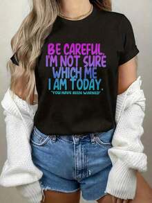 Women's Casual T-Shirt [Humorous Gift] - Pink Crew Neck Letter T-Shirt - Lightweight Everyday T-Shirt - Humorous Gift For Ladies, Women's T-Shirts, Comfortable Fit T-Shirt - 黑色 - 查看 1