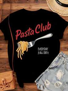 Pasta Club Everyday All Day Women's Cotton T-Shirt, Graphic Tee For Food Lovers For Women And Men, Unisex Casual Wear, Gift Idea For Kitchen, Basic Women's Blouses. - 黑色 - 查看 3
