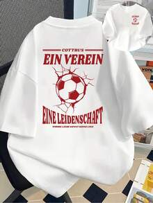 New 180g Short-Sleeved T-Shirt, 1% Cotton, With Front And Back Prints - Kotebus, Football - Fashionable Printed T-Shirt For Women, Your Best Choice! - Suitable For Layering In Spring And Autumn, And For Wearing Alone In Summer, Unisex Style. - White - View 1