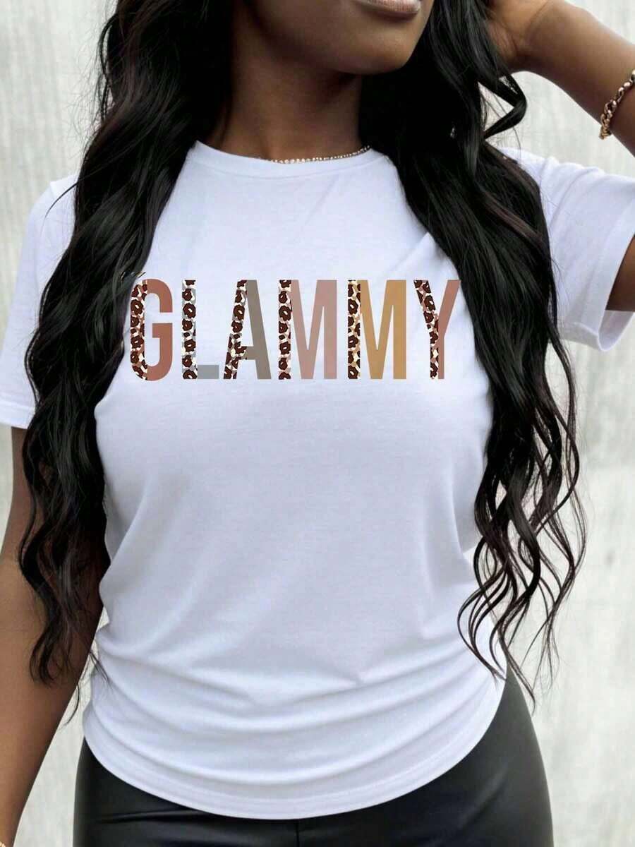Camiseta Gráfica con Estampado de Leopardo Glammy para Mujer, Top de Moda, Ropa Casual, Playera Holgada para Mujer - Blanco - Ver 1