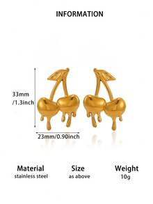Elegant Exaggerated Oversized Liquid Cherry, Lips And Stars Stainless Steel Earrings, Suitable For Women, Moms, Girlfriends, 18K Gold Plated Waterproof Inlaid Stud Earrings, Gold Wedding Party Charm Jewelry Accessories, 2026 New Birthday Anniversary Gift - Various - View 5