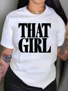 TrendyTHAT Women's Cotton Printed T-Shirt - Casual Short Sleeve Crew Neck T-Shirt With Bold Geometric Lettering, Breathable And Soft, White, For Spring/Summer Casual Wear, Summer T-Shirt, Semi-Sheer Material, Everyday Wear - 白色 - 查看 6