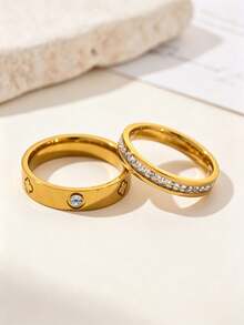 Bộ nhẫn hình cỏ bốn lá bằng vàng 14K mới năm 2026, thiết kế sáng tạo thời trang, chất liệu thép không gỉ không phai màu, thích hợp để đeo hàng ngày, dự tiệc và làm quà tặng Ngày của Mẹ. - Kiểu vàng số một - Xem 4