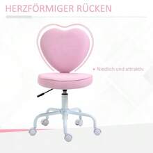 Swivel Chair, Executive Chair, Computer Chair, Height Adjustable, Pretty Pink Linen Upholstery With Heart Pattern, 40 X 50 X 79-89 Cm - Pink - View 5