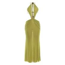 Solid Mesh Halter Neck Backless Dress New Fashion Sensual For Women - 綠色 - 查看 7