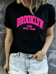 Fashionable Women's T-Shirts 2026, Custom Letter Prints, Affordable T-Shirts, Women's T-Shirts, Pure Cotton T-Shirts For Women, Not Easily Deformed, With Good Elasticity, Pure Cotton T-Shirts For Women. - 黑色 - 查看 1