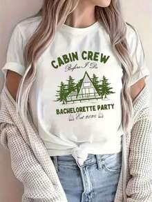 Casual Graphic Print T-Shirt For Bachelorette Party, Everyday T-Shirt, Vacation T-Shirt, Sports T-Shirt, Women's Clothing, Elegant Blouses For Ladies - 白色 - 查看 7