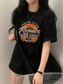 New 2026 Women's T-Shirts, Couple T-Shirts, Comfortable Urban Style T-Shirt, Modern Graphic Automotive Repair Design, Original Unisex Design For Car Fans, Sizes S/M/L, Various Colors, Casual Clothing 2023 - 黑色 - 查看 6