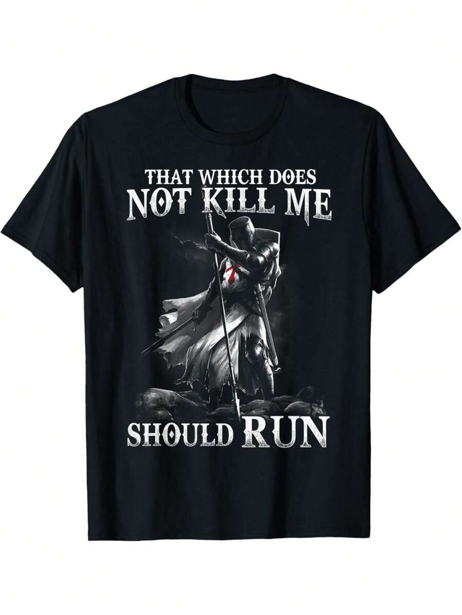 Knights T-Shirt - Medieval Crusader Print And The Slogan "Don't Hurt Me" - Medieval Casual T-Shirt - Lightweight Fit, Suitable For Year-Round Wear (For History Buffs, Themed Events), Ideal For House Parties And Travel. - 黑色 - 查看 1