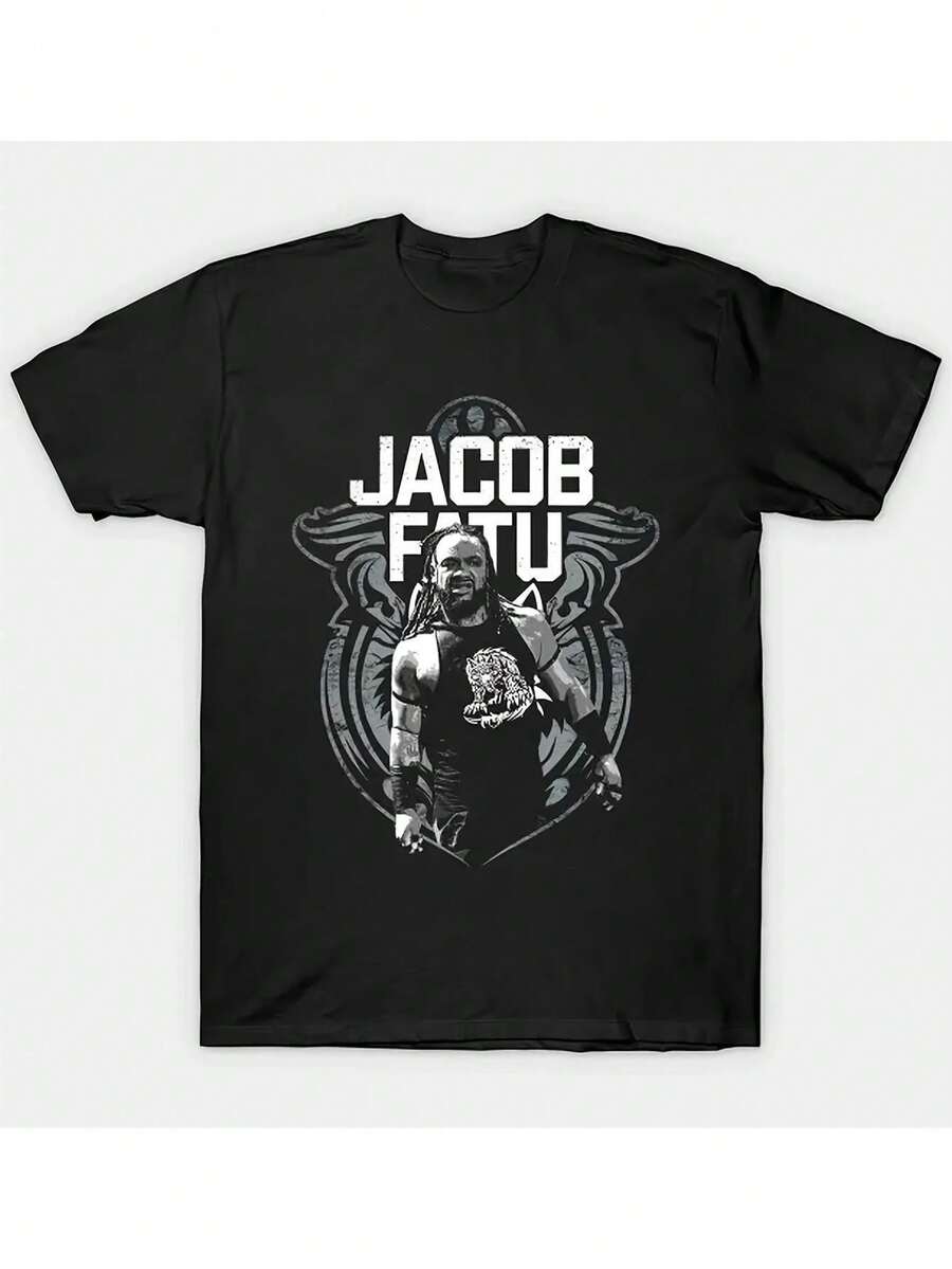 Men's Retro Unisex T-Shirt, Casual Printed Design, Casual Collar, Anime Print, Jacob Fatou Wrestling Retro T-Shirt With 3D Easter Design - Black And White Design, Breathable And Lightweight T-Shirt, Casual Summer Top, Suitable For House Parties And Travel. - 黑色 - 查看 1