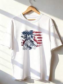 Short-Sleeve T-Shirt For EMT And USA Lovers.  Short-Sleeve T-Shirt For Spring And Summer 2026, Made In Mexico, 180 Grams. Cartoon Print, Couple Design, Suitable For Indoor Or Outdoor Wear. Crew Neck, Unisex, Ideal For Office And Leisure. One-Pack. - WH-P631577SLNDXZGY614 - 查看 1