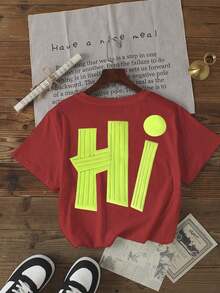 NewSummerCasual Women's Milk Silk Letter Print Short Sleeve T-Shirt, Summer-Vintage Street Style Unisex Loose Cotton Short Sleeve Crew Neck T-Shirt - 紅色的 - 查看 3