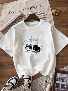 Cute And Kawaii Style Short-Sleeve T-Shirt, Fashionable Short-Sleeve T-Shirt For Spring And Summer 2026, Made In Mexico, 180 Grams. Cartoon Print, Couple Design, Suitable For Indoor Or Outdoor Wear. Crew Neck, Unisex, Ideal For Office And Leisure. One-Piece Pack. - WH-P631577SLNDXZGY594 - 查看 3